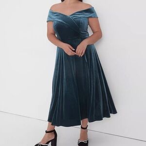 Lane Bryant Teal Off-The-Shoulder Midi Swing Dress